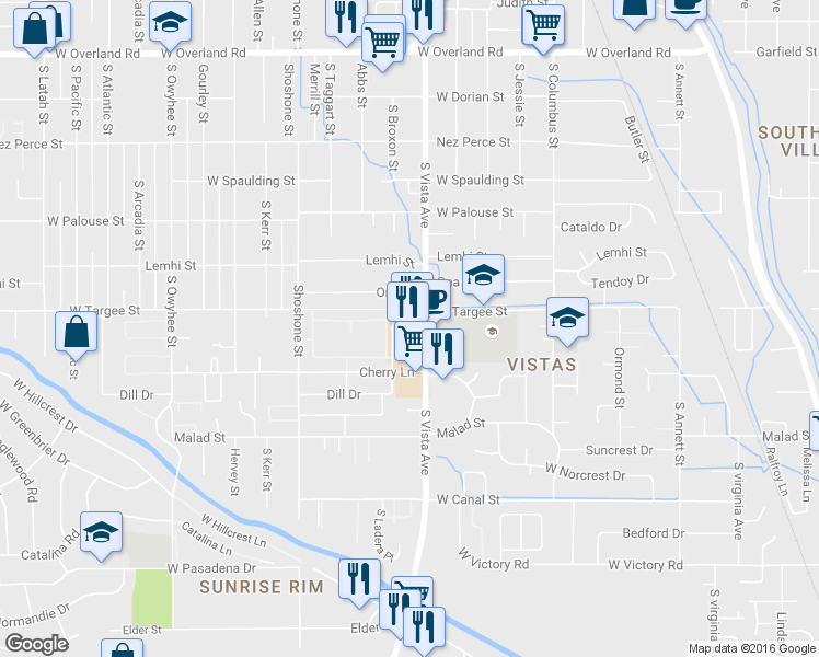 map of restaurants, bars, coffee shops, grocery stores, and more near 2273 Vista Ave in Boise