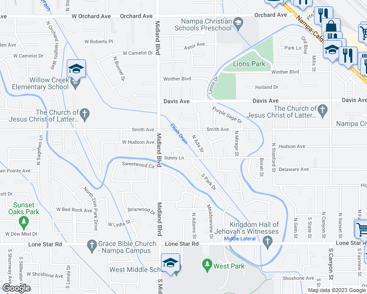 map of restaurants, bars, coffee shops, grocery stores, and more near 910 Cove Arm Circle in Nampa