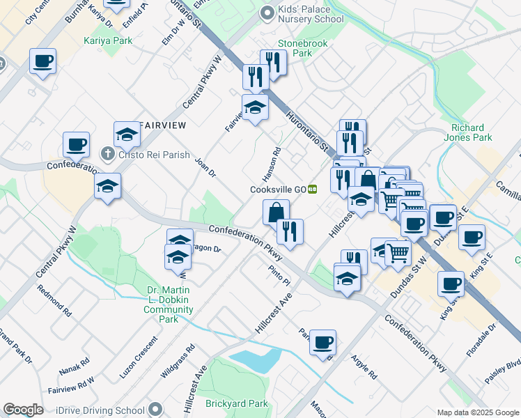 map of restaurants, bars, coffee shops, grocery stores, and more near in Mississauga