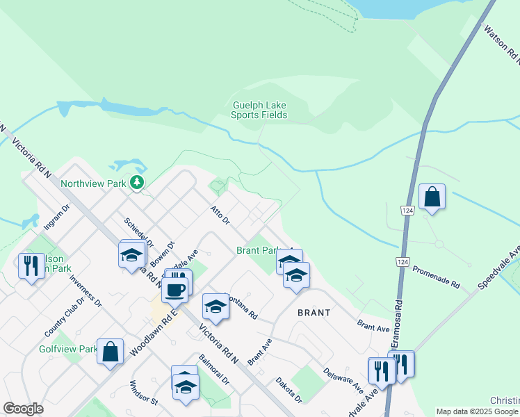 map of restaurants, bars, coffee shops, grocery stores, and more near in Guelph