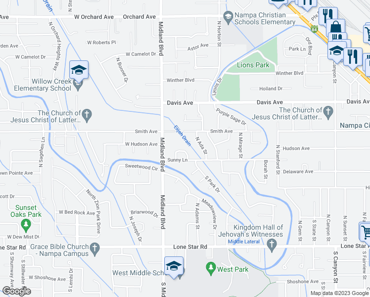 map of restaurants, bars, coffee shops, grocery stores, and more near 910 Cove Arm Circle in Nampa