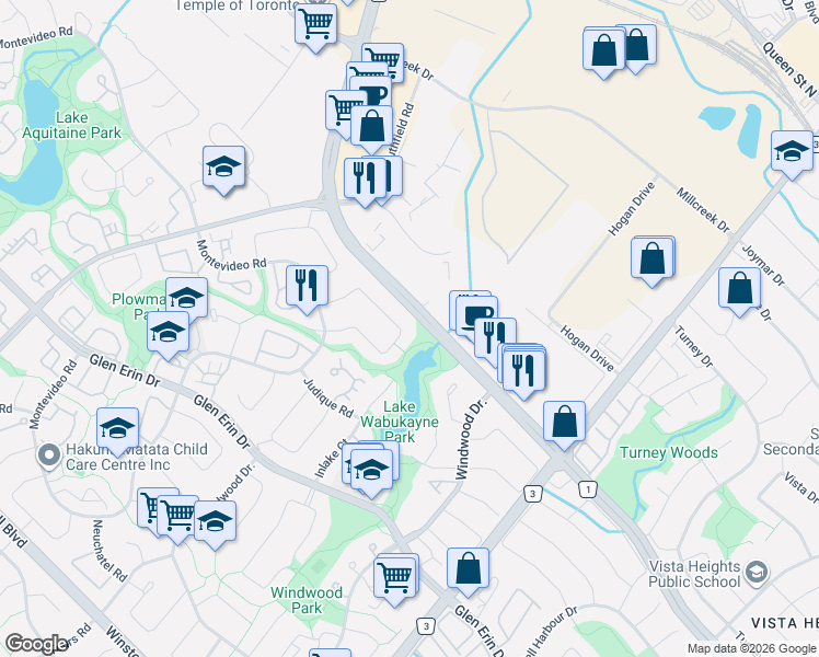 map of restaurants, bars, coffee shops, grocery stores, and more near 2458 Cobbinshaw Circle in Mississauga
