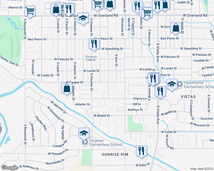 map of restaurants, bars, coffee shops, grocery stores, and more near 3219 West Targee Street in Boise