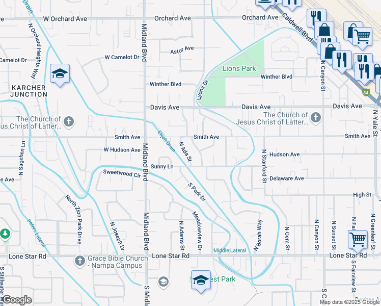 map of restaurants, bars, coffee shops, grocery stores, and more near 89 North Horton Street in Nampa