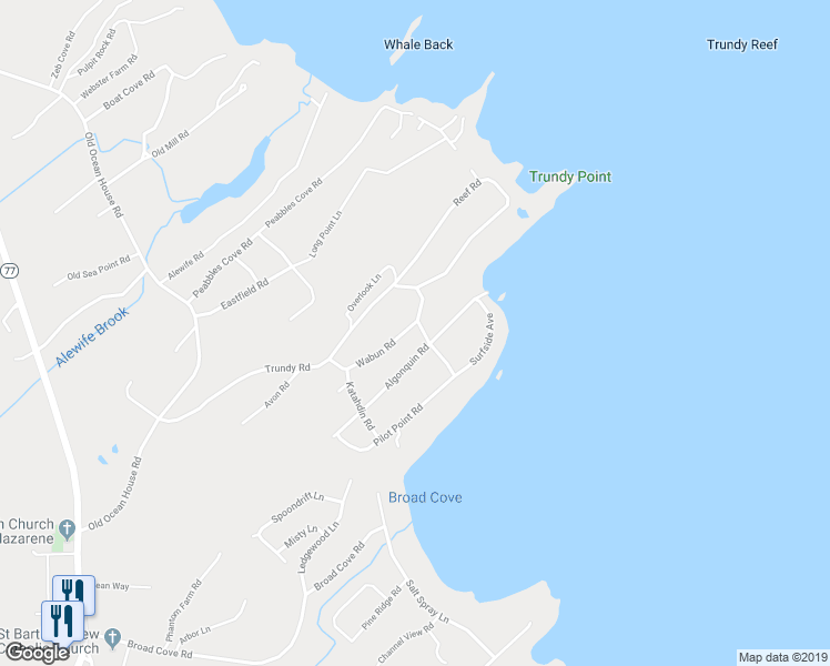 map of restaurants, bars, coffee shops, grocery stores, and more near 9 Wabun Road in Cape Elizabeth