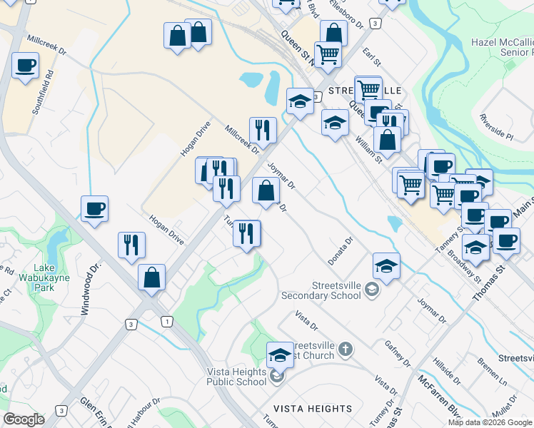 map of restaurants, bars, coffee shops, grocery stores, and more near 5969 Rayshaw Crescent in Mississauga