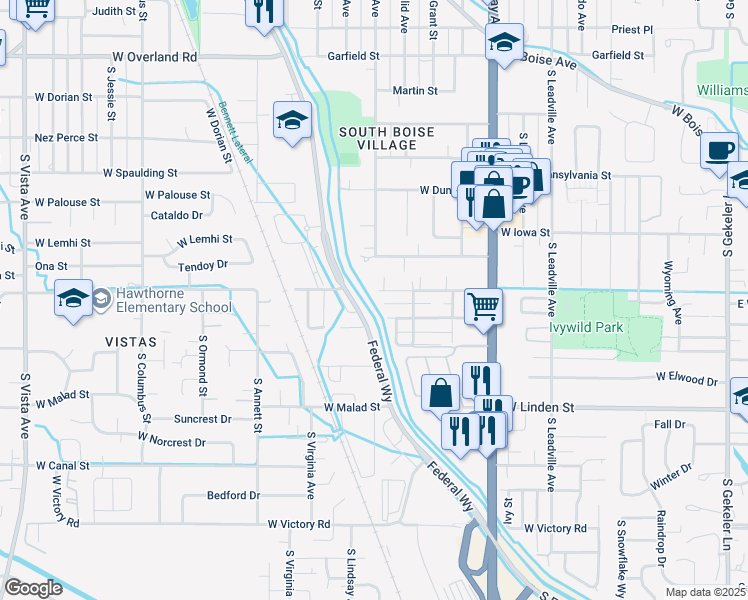 map of restaurants, bars, coffee shops, grocery stores, and more near 1399 West Targee Street in Boise