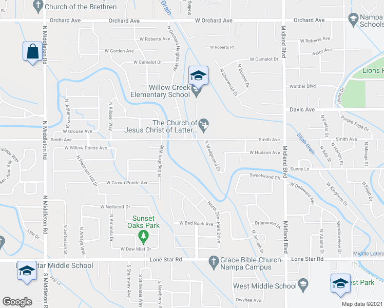 map of restaurants, bars, coffee shops, grocery stores, and more near 1515 Smith Avenue in Nampa