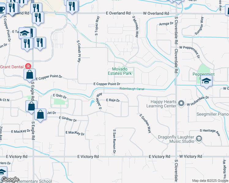 map of restaurants, bars, coffee shops, grocery stores, and more near 4110 East Pine Bluff Drive in Meridian