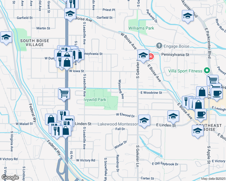 map of restaurants, bars, coffee shops, grocery stores, and more near 2300 Illinois Avenue in Boise