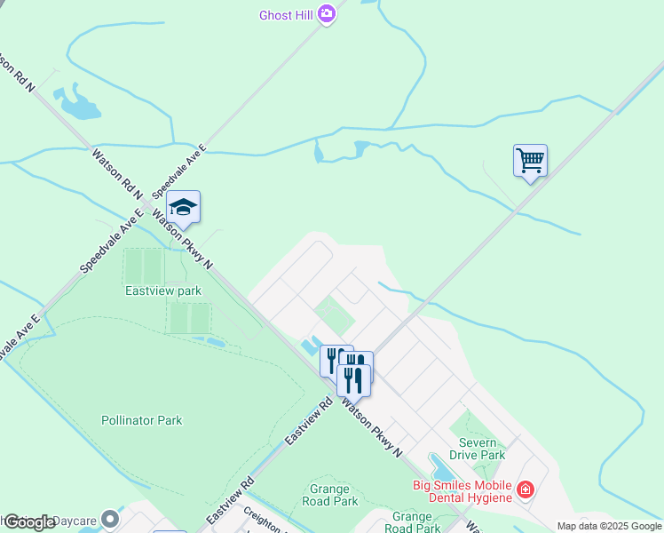 map of restaurants, bars, coffee shops, grocery stores, and more near 93 Couling Crescent in Guelph