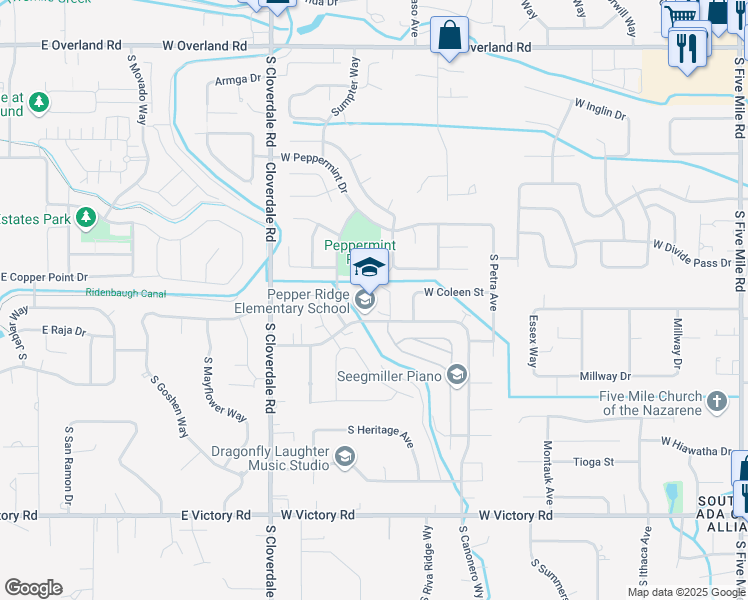 map of restaurants, bars, coffee shops, grocery stores, and more near 2252 South Sumpter Way in Boise