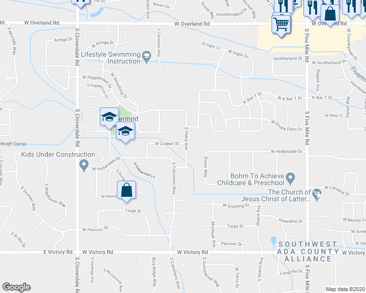 map of restaurants, bars, coffee shops, grocery stores, and more near 11483 West Coleen Street in Boise