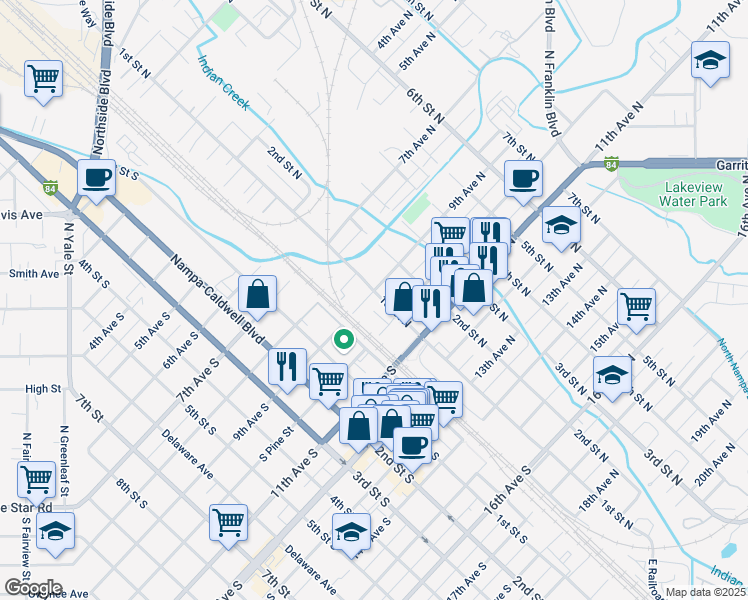 map of restaurants, bars, coffee shops, grocery stores, and more near 24 9th Avenue North in Nampa