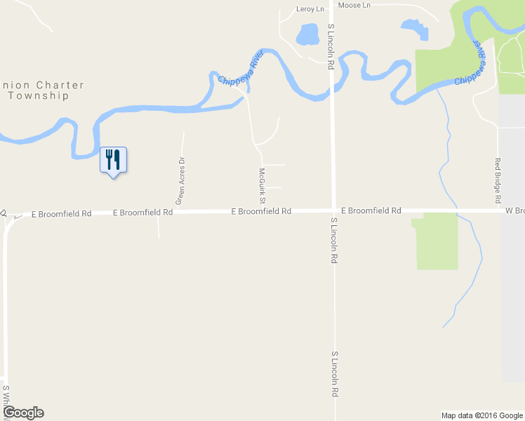 map of restaurants, bars, coffee shops, grocery stores, and more near 1771 East Broomfield Road in Mount Pleasant