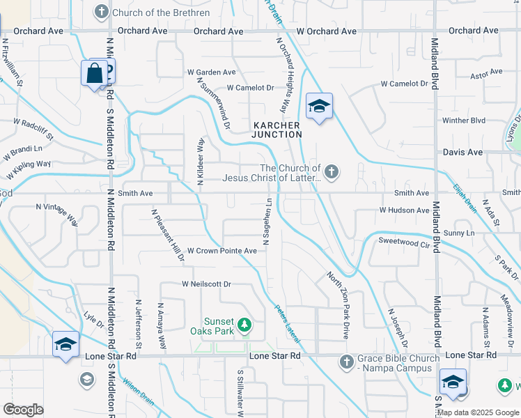 map of restaurants, bars, coffee shops, grocery stores, and more near 1837 West Willow Pointe Court in Nampa