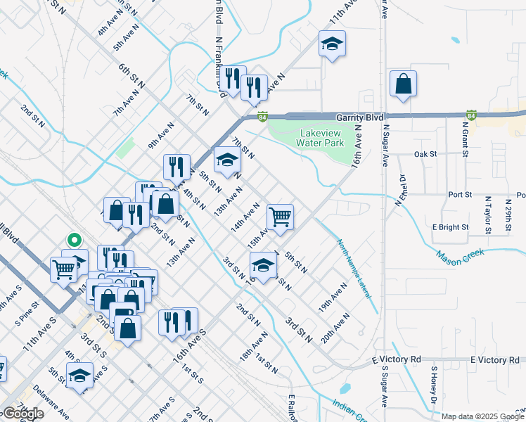map of restaurants, bars, coffee shops, grocery stores, and more near 1411 6th Street North in Nampa