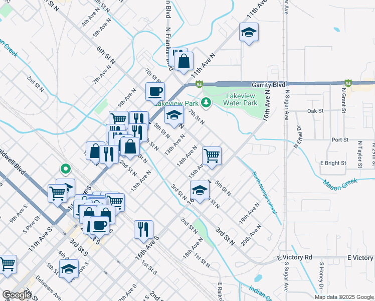 map of restaurants, bars, coffee shops, grocery stores, and more near 1324 5th Street North in Nampa