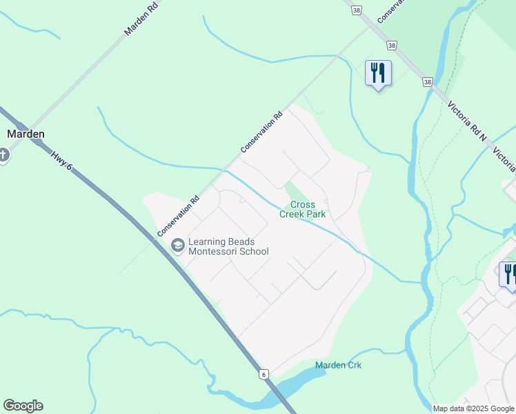 map of restaurants, bars, coffee shops, grocery stores, and more near 15 Blue Forest Crescent in Guelph