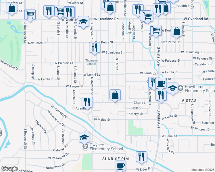 map of restaurants, bars, coffee shops, grocery stores, and more near 3219 W Targee St in Boise