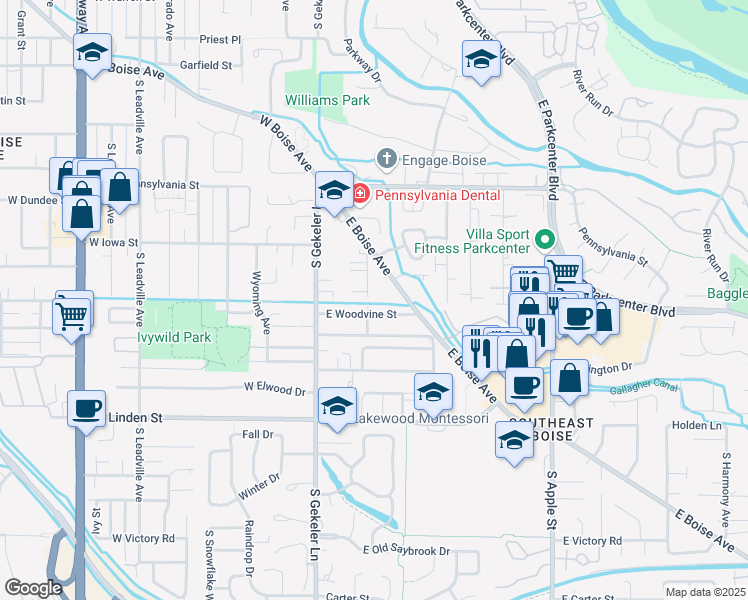 map of restaurants, bars, coffee shops, grocery stores, and more near 2294 South Sumac Street in Boise
