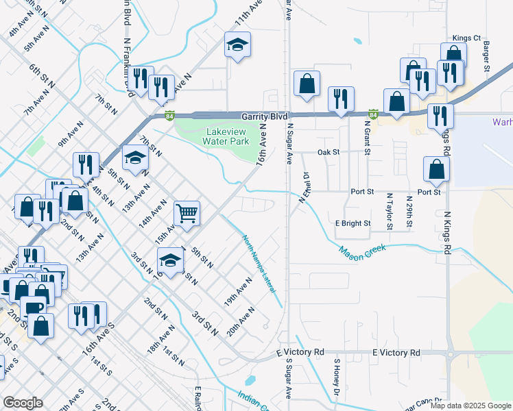 map of restaurants, bars, coffee shops, grocery stores, and more near 1629 Park Avenue in Nampa