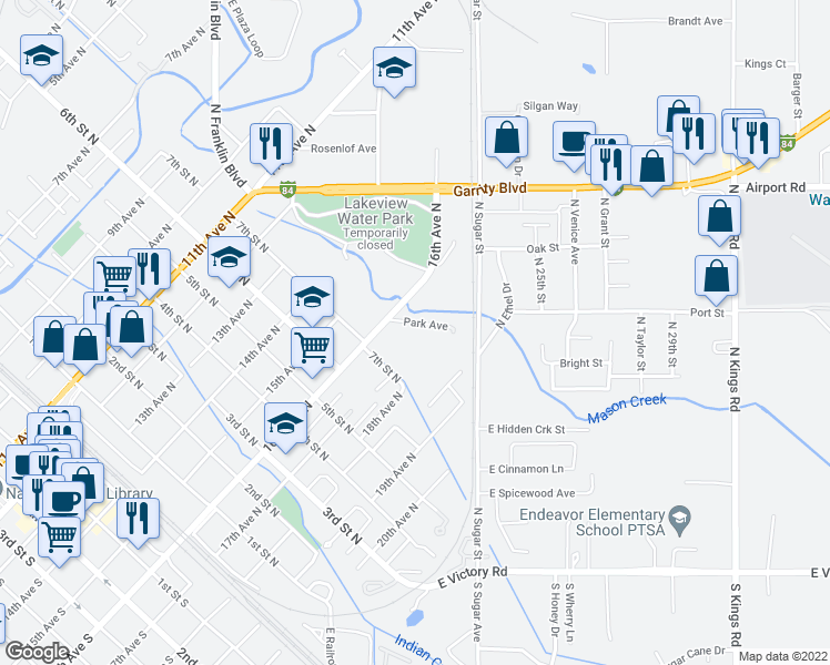 map of restaurants, bars, coffee shops, grocery stores, and more near 1623 Park Avenue in Nampa