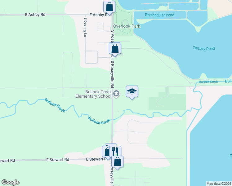 map of restaurants, bars, coffee shops, grocery stores, and more near 1019 South Poseyville Road in Midland