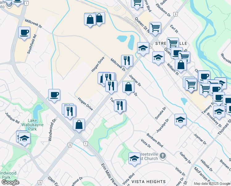 map of restaurants, bars, coffee shops, grocery stores, and more near 2270 Britannia Road West in Mississauga