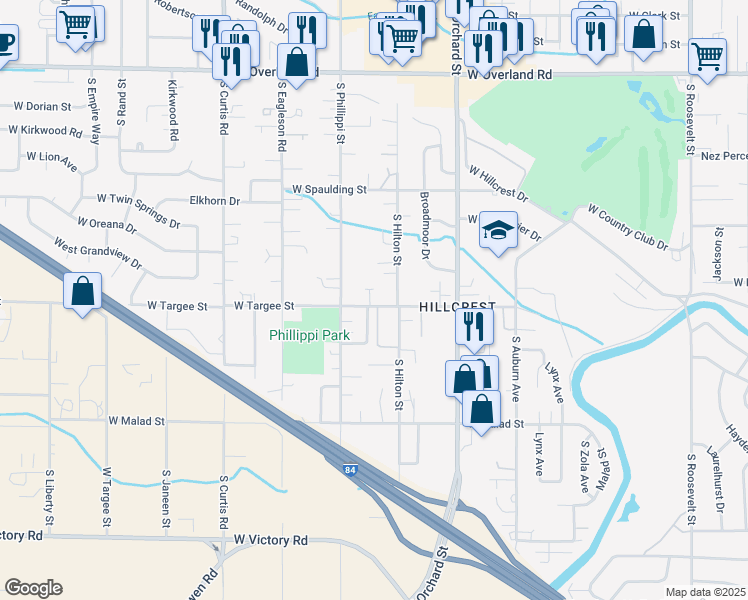 map of restaurants, bars, coffee shops, grocery stores, and more near 2188 Naclerio Lane in Boise
