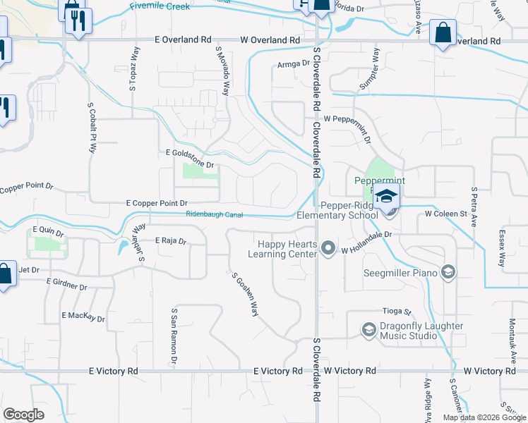 map of restaurants, bars, coffee shops, grocery stores, and more near 12444 West Muir Ridge Drive in Boise