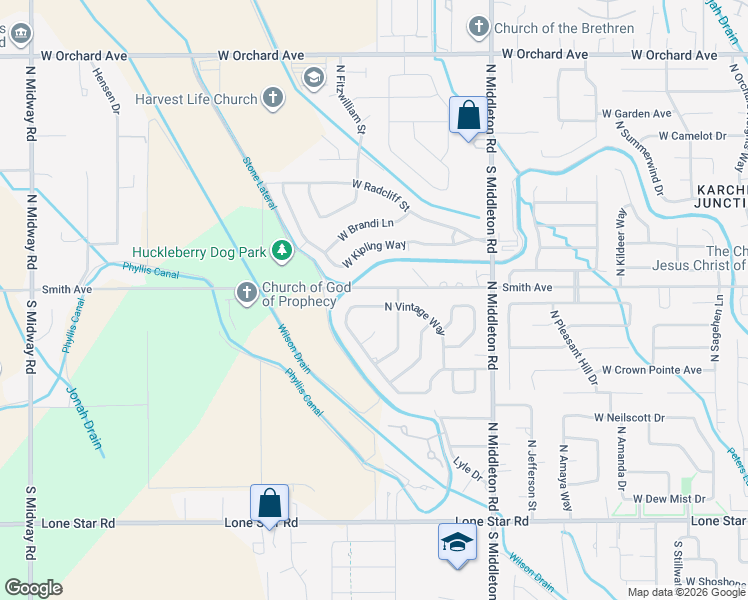 map of restaurants, bars, coffee shops, grocery stores, and more near 14554 North Vintage Way in Nampa