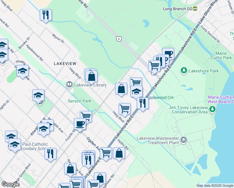 map of restaurants, bars, coffee shops, grocery stores, and more near 1087 Orchard Road in Mississauga
