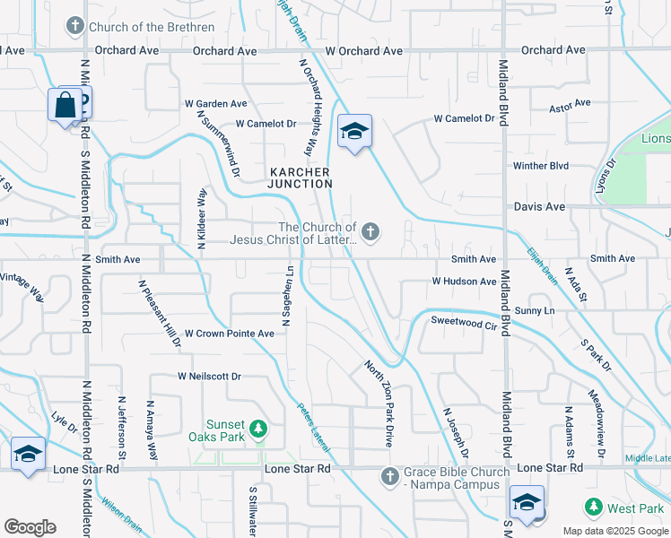 map of restaurants, bars, coffee shops, grocery stores, and more near 1651 Smith Avenue in Nampa