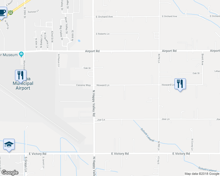 map of restaurants, bars, coffee shops, grocery stores, and more near 4823 Howard Lane in Nampa