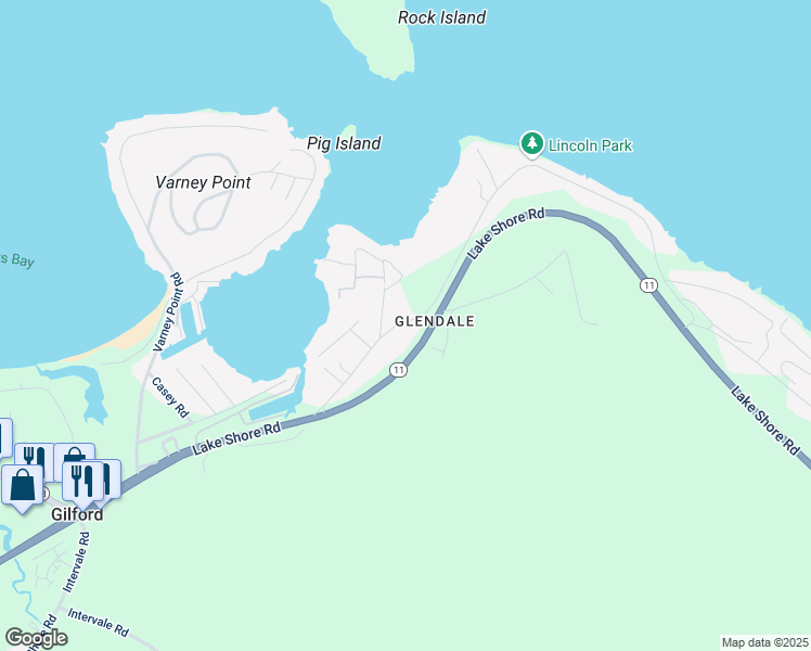 map of restaurants, bars, coffee shops, grocery stores, and more near 41 Glendale Place in Gilford