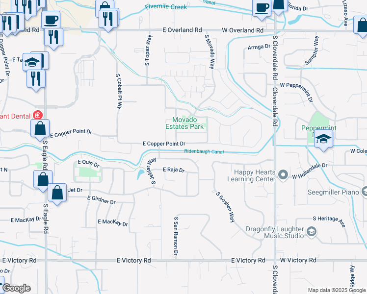 map of restaurants, bars, coffee shops, grocery stores, and more near 4110 East Pine Bluff Drive in Meridian