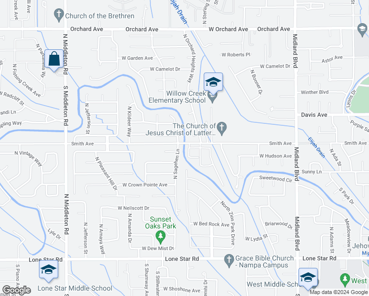 map of restaurants, bars, coffee shops, grocery stores, and more near 1715 Smith Avenue in Nampa