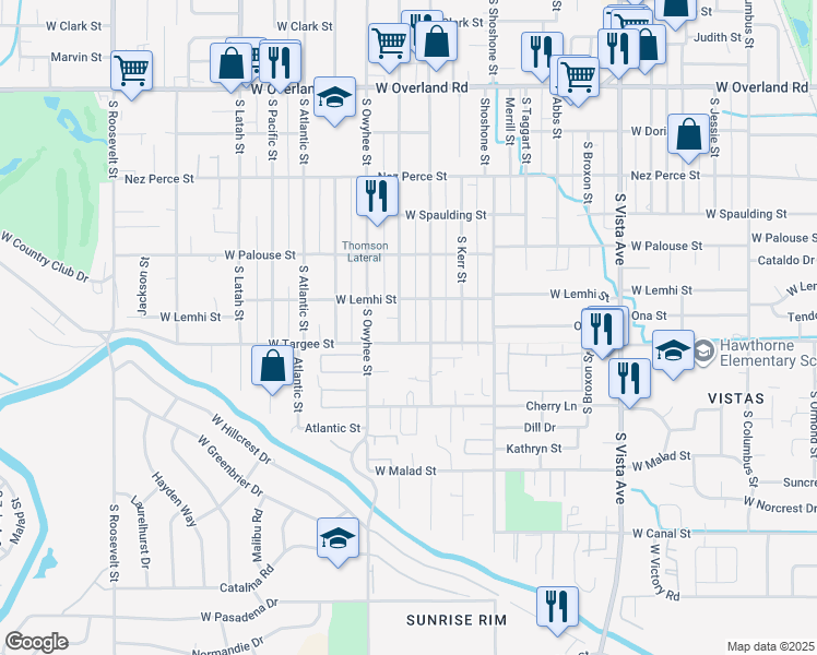 map of restaurants, bars, coffee shops, grocery stores, and more near 3219 West Targee Street in Boise