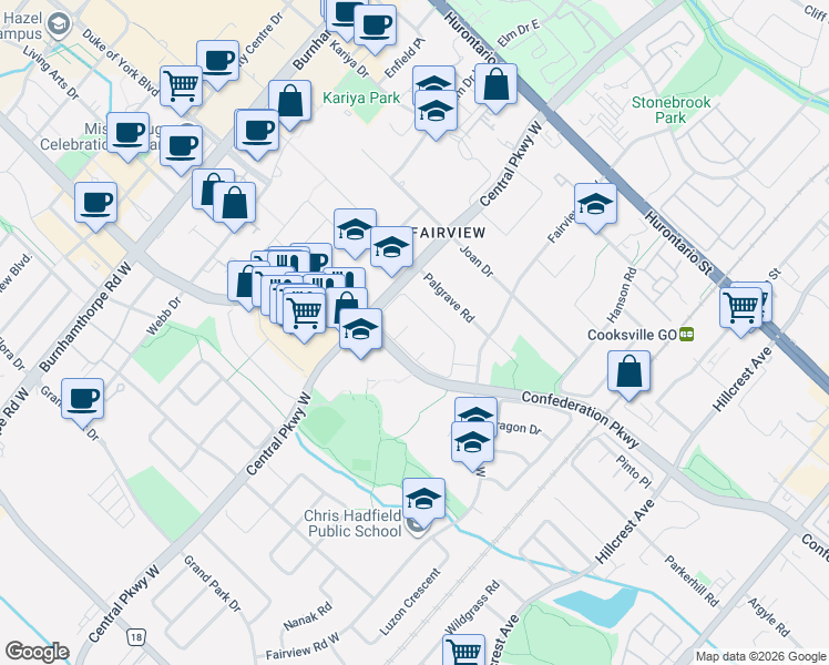 map of restaurants, bars, coffee shops, grocery stores, and more near 262 Boxmoor Place in Mississauga