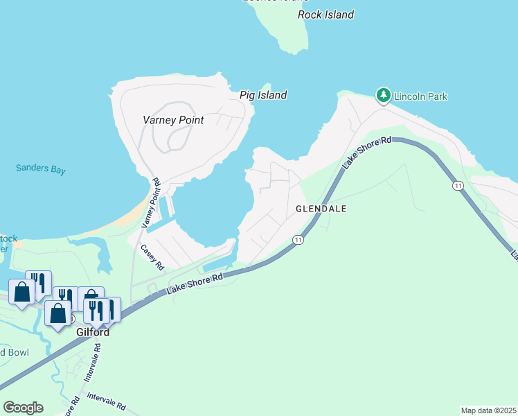 map of restaurants, bars, coffee shops, grocery stores, and more near 23 Smith Cove Road in Gilford