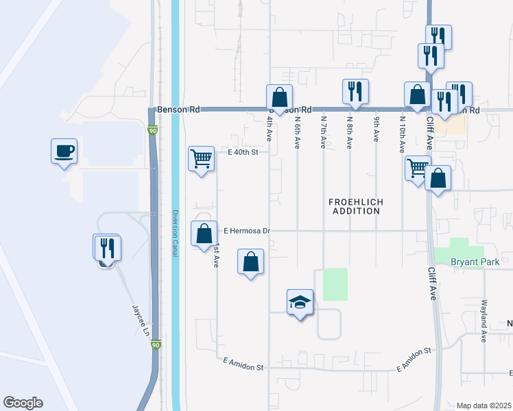 map of restaurants, bars, coffee shops, grocery stores, and more near 3401 North 4th Avenue in Sioux Falls