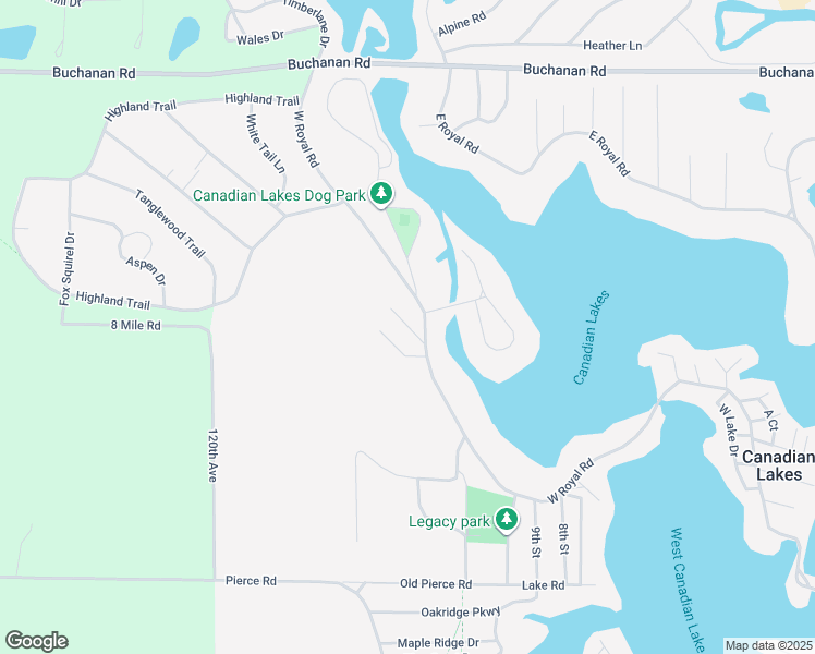 map of restaurants, bars, coffee shops, grocery stores, and more near 11650 13th Street in Canadian Lakes