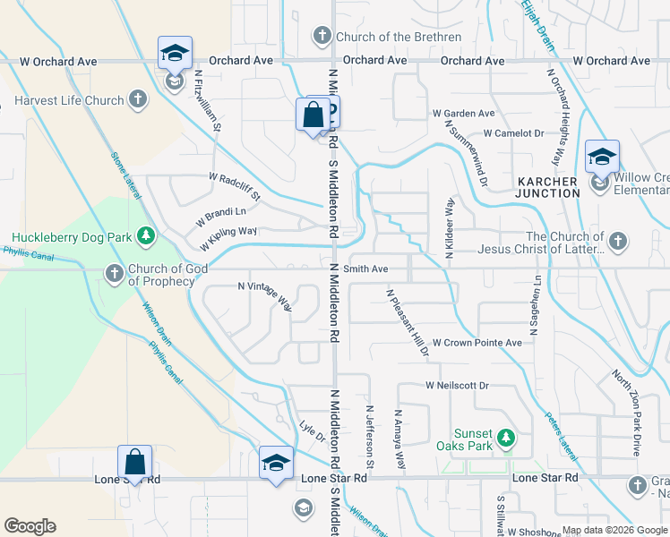 map of restaurants, bars, coffee shops, grocery stores, and more near 175 North Middleton Road in Nampa