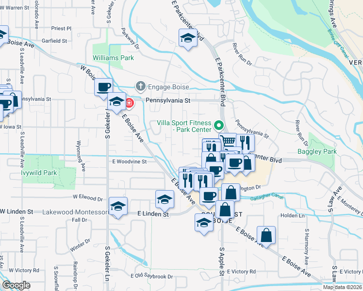 map of restaurants, bars, coffee shops, grocery stores, and more near 2282 South Amy Avenue in Boise