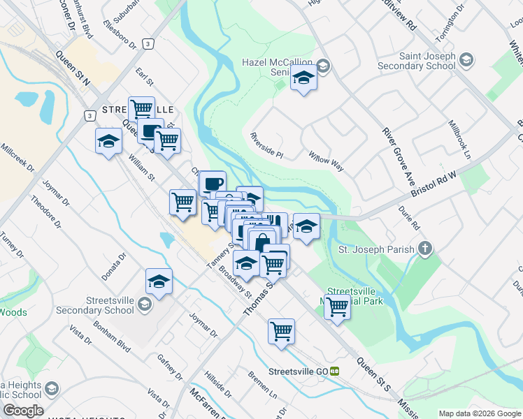 map of restaurants, bars, coffee shops, grocery stores, and more near 176 Wyndham Street in Mississauga