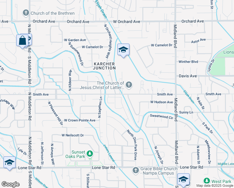 map of restaurants, bars, coffee shops, grocery stores, and more near 1643 Smith Avenue in Nampa