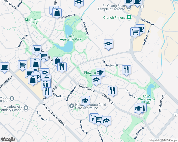 map of restaurants, bars, coffee shops, grocery stores, and more near 2670 Battleford Road in Mississauga