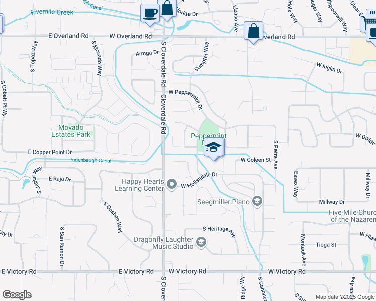 map of restaurants, bars, coffee shops, grocery stores, and more near 2222 South Rushmore Way in Boise