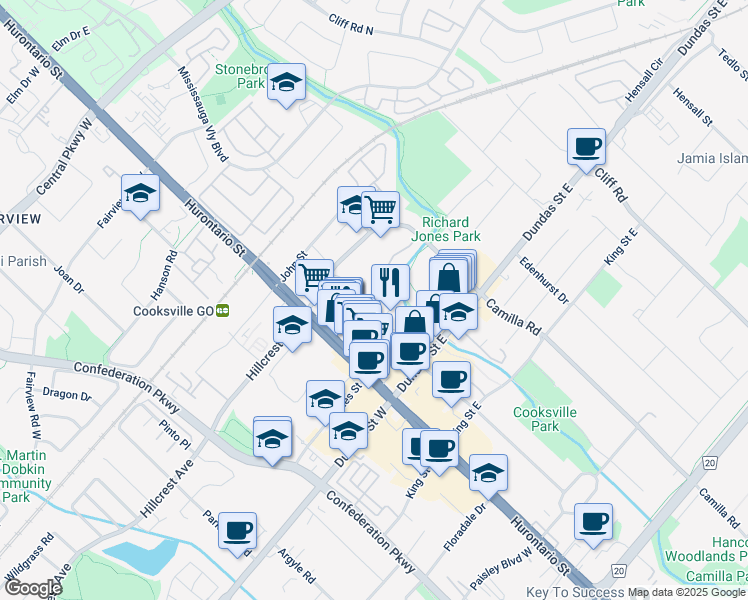 map of restaurants, bars, coffee shops, grocery stores, and more near in Mississauga
